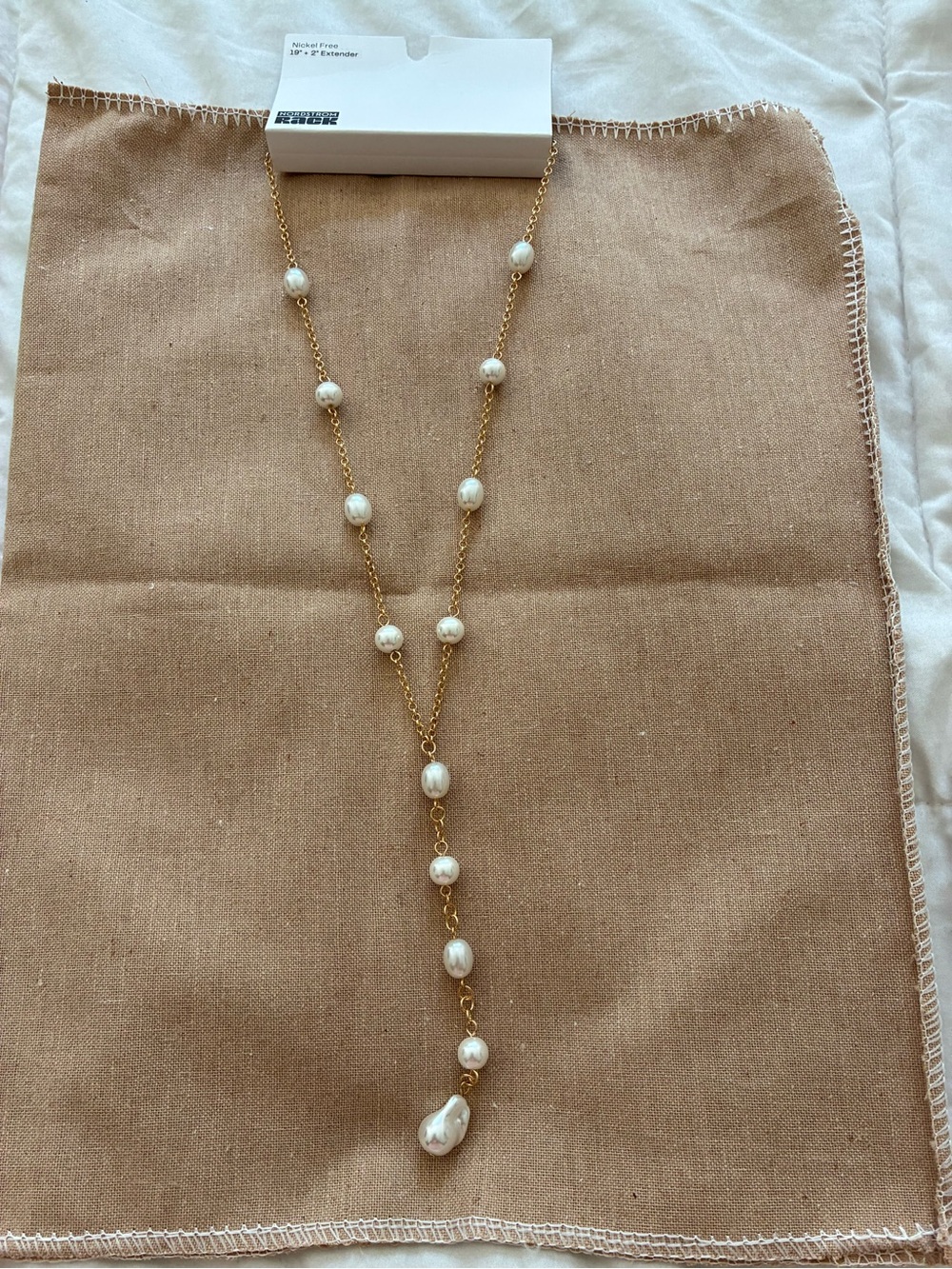 Nordstrom Gold and White Pearl Y-Drop Necklace